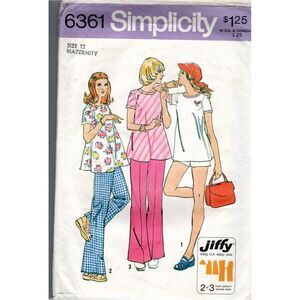 Vintage 70's Simplicity 6361 Sewing Pattern Maternity 12 Top Flare Pants Shorts